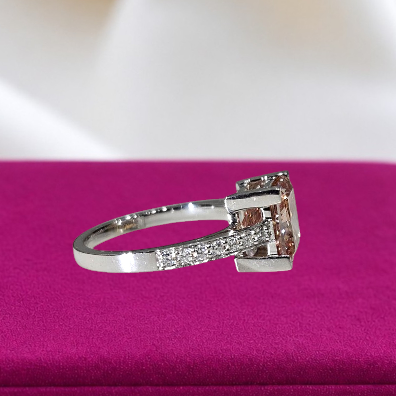 3.20 Ct Fancy Vivid Pink Princess Cut IGI Lab Grown Diamond Ring 14k White Gold