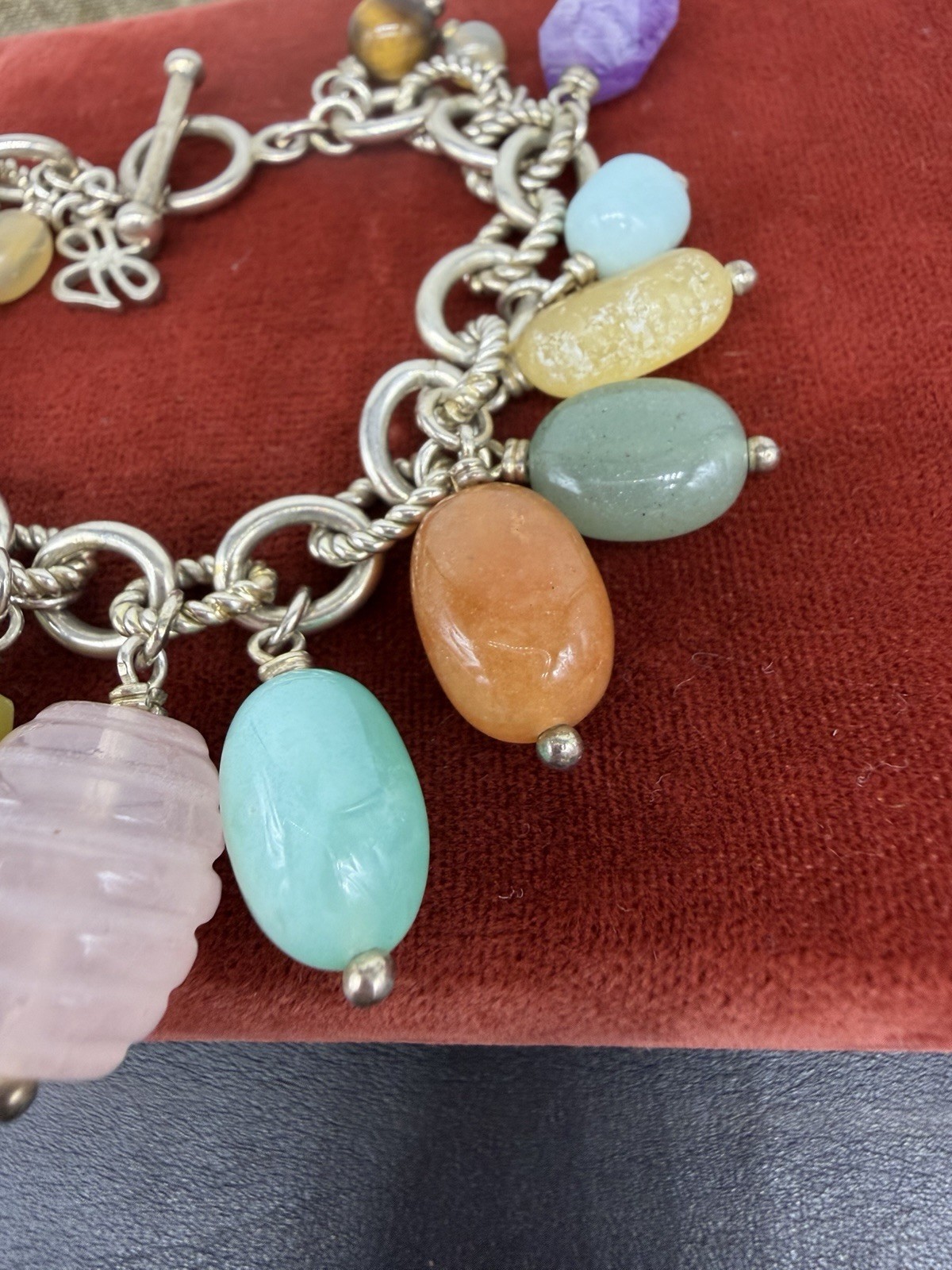 Vintage JB Sterling Silver 925 Multi Gemstone Cha Cha Charm Bracelet
