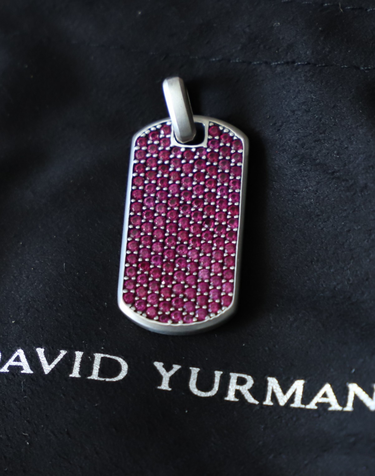 Men’s David Yurman Streamline 35mm Sterling Silver Dog Tag with Rubies