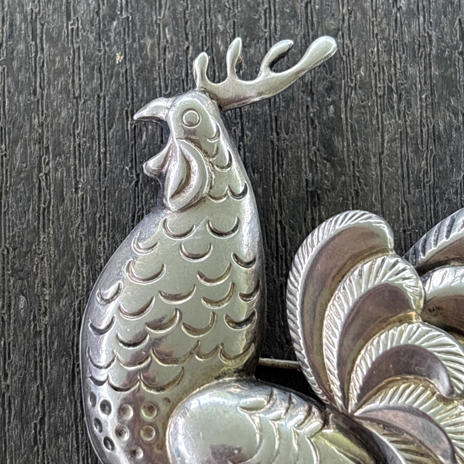 Sterling Silver Large Rooster Pin Brooch Marked Lang 10.6 Grams 2.25” x 2”
