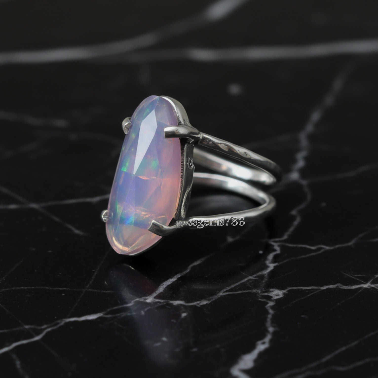 Welo Pink Opal Gemstone 925 Sterling Silver Ring Handmade Jewelry Ring For Gift