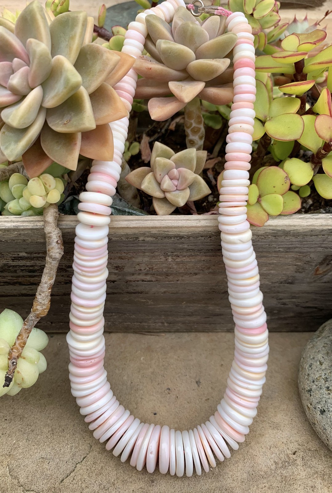 Pink, Peach, Cream and White Conch Large Beaded Shell Necklace, Just Made