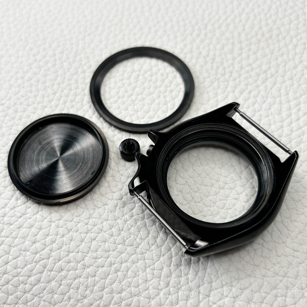 42mm Black Steel 5ATM Ceramic Watch Case PVD 3’8 Crown Mod Fit NH35 NH36 SKX007