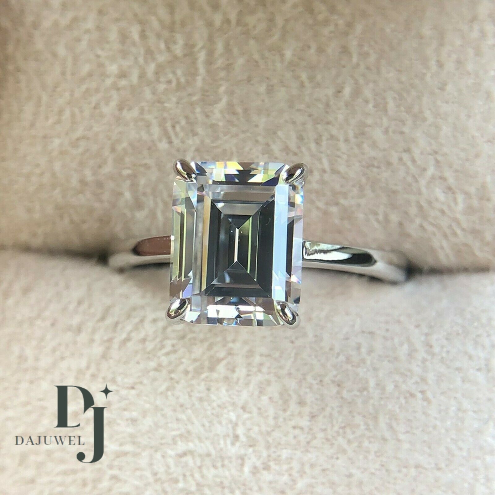 Moissanite Solitaire Engagement Ring Solid 14K White Gold 1.50 Carat Emerald Cut