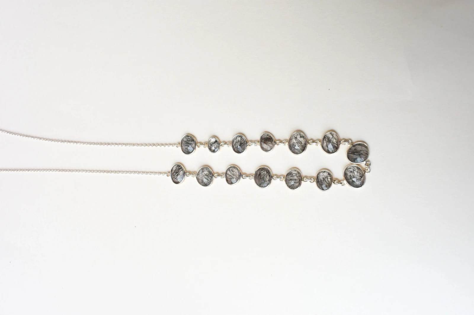 IGS Certified Black Rutilated Quartz Station Necklace, 925 Sterling Silver, Tour