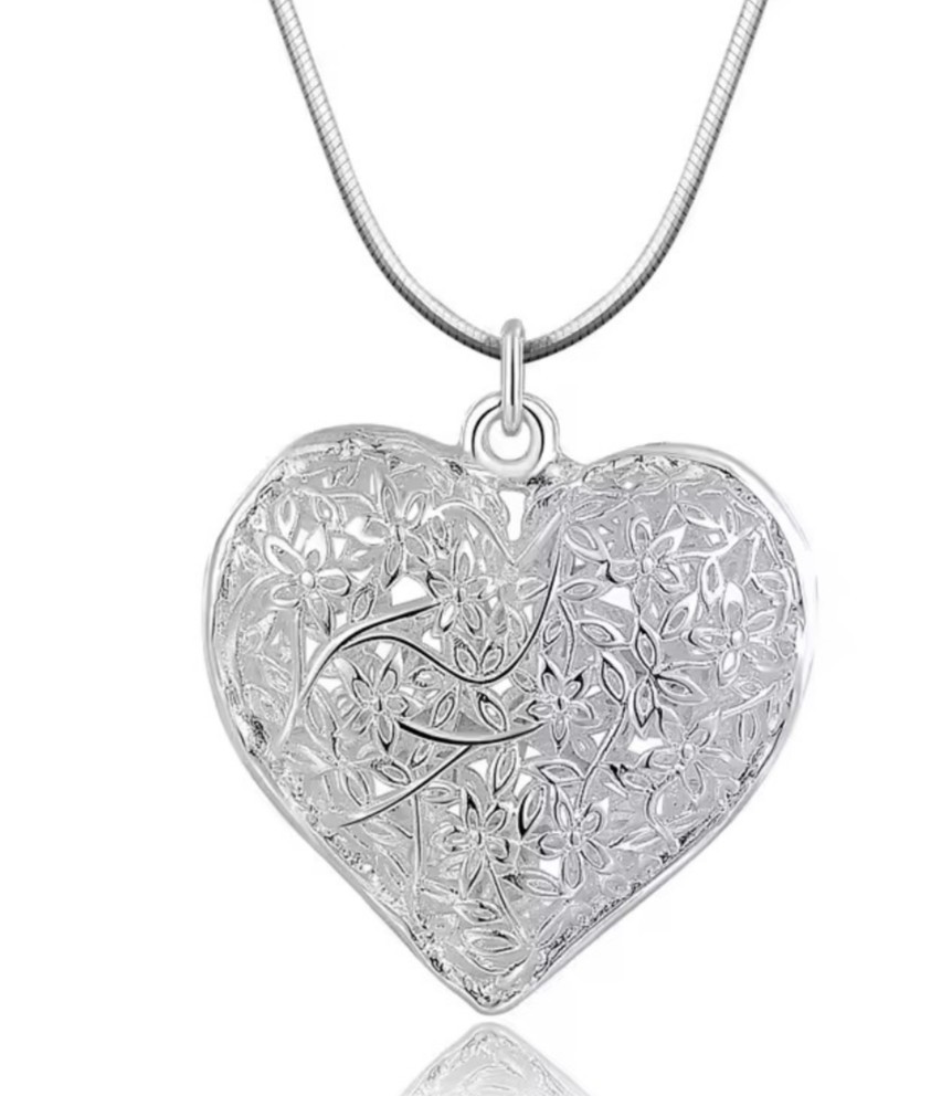 Silver Heart Filigree Pendant 925 Charm Necklace Wedding Fashion Jewelry 26″ New