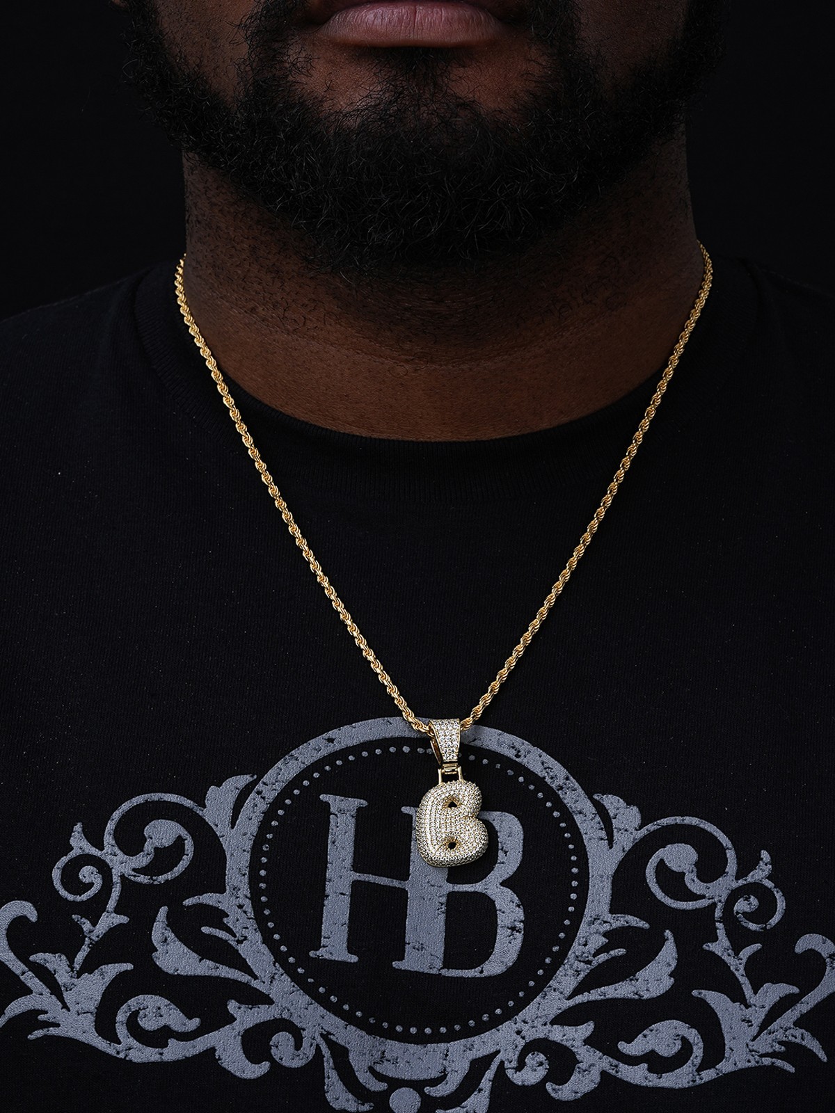 925 Silver Custom Bubble Letters Initial Pendant CZ FULLY ICED A B C D E F G – Z