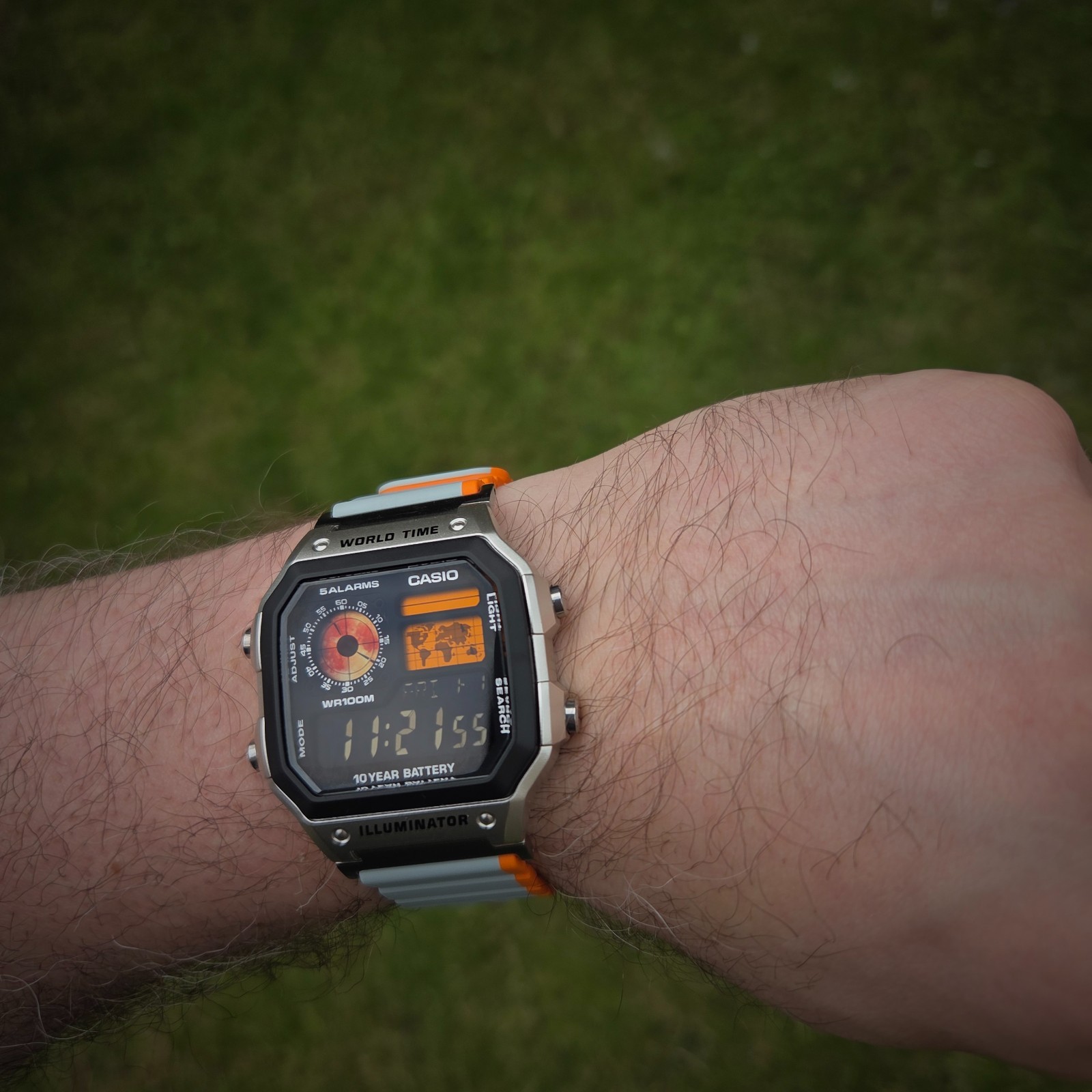 CASIO AE-1200WHD. Royale World Time Watch Mod. Blood moon, Orange, Hydromod.