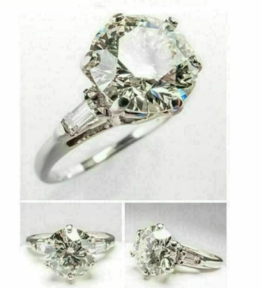 4Ct Round Cut Lab Created White Moissanite Engagement Ring 14K White Gold Plated