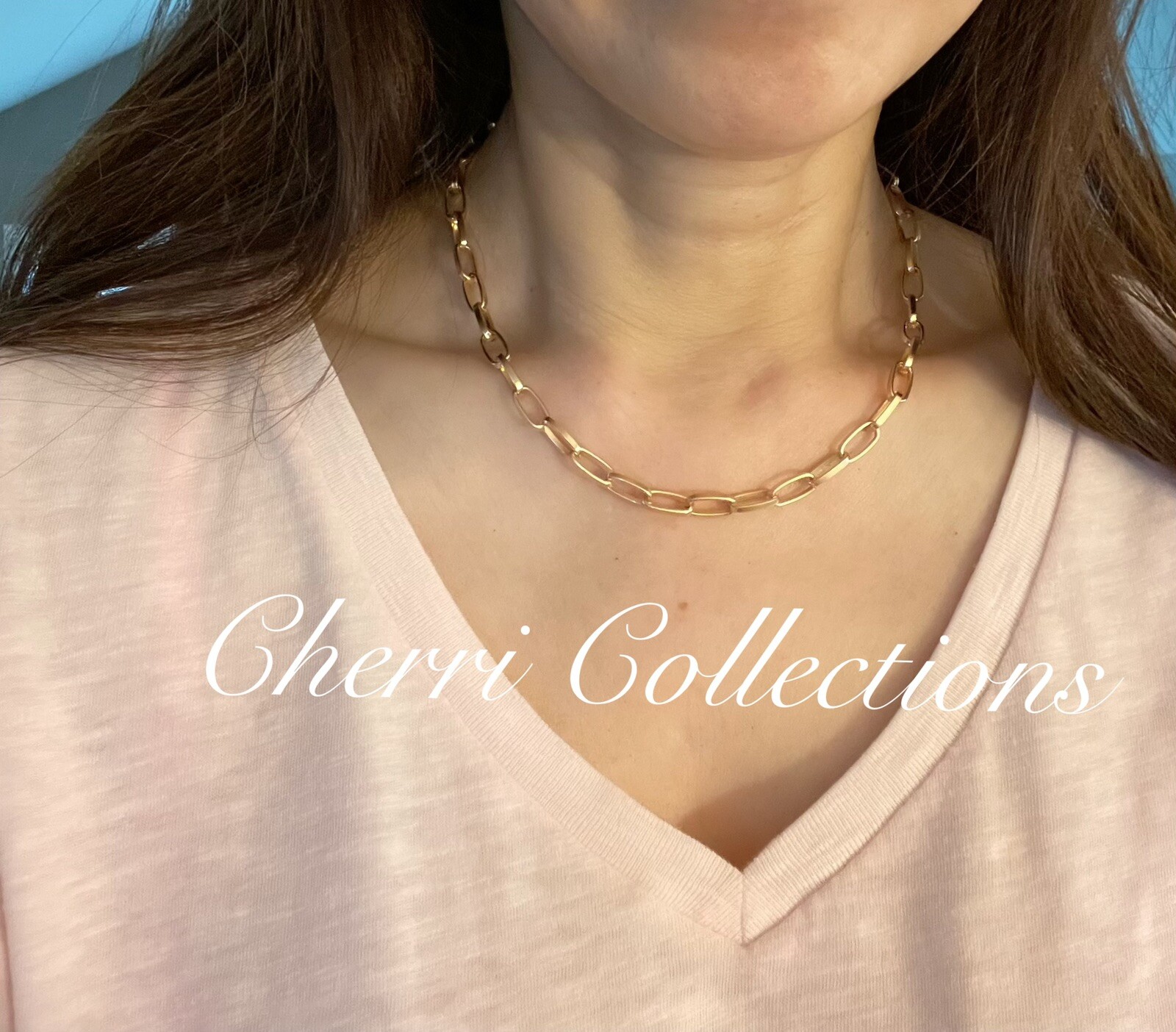 Women Rose Gold Plated Paper Clip Thick Link Chain Necklace Choker N191