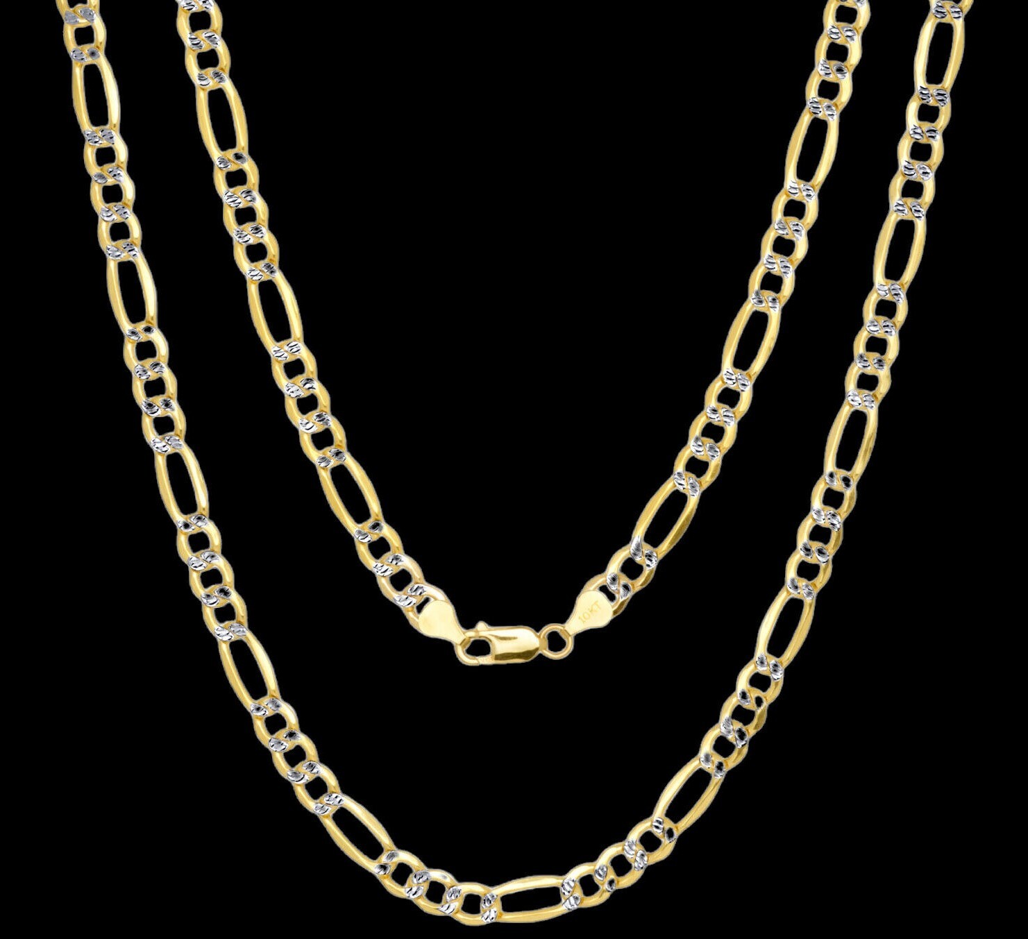 Real 10k Gold Chain Figaro Link Necklace 3.5mm-9mm, Men Women 18″-30″ Inch, 10kt