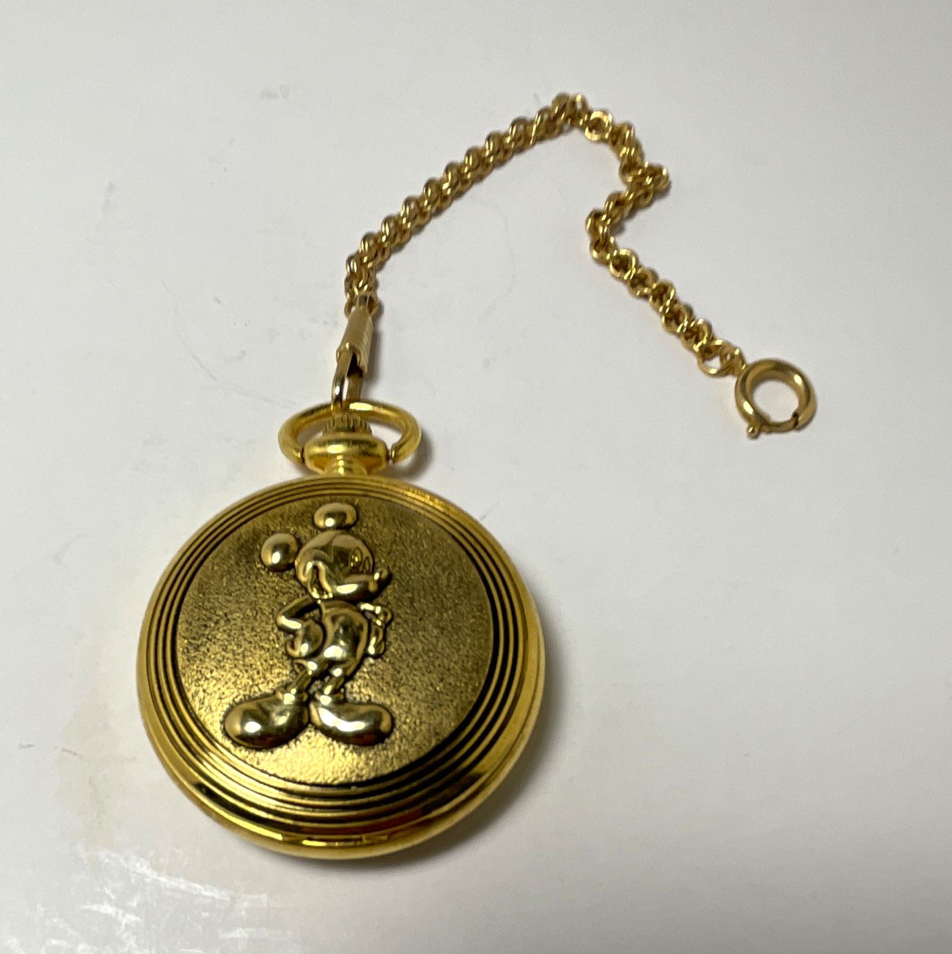 Disney Mickey Mouse Full Hunter Pocket Watch Quartz Analog Gold Tone Chain