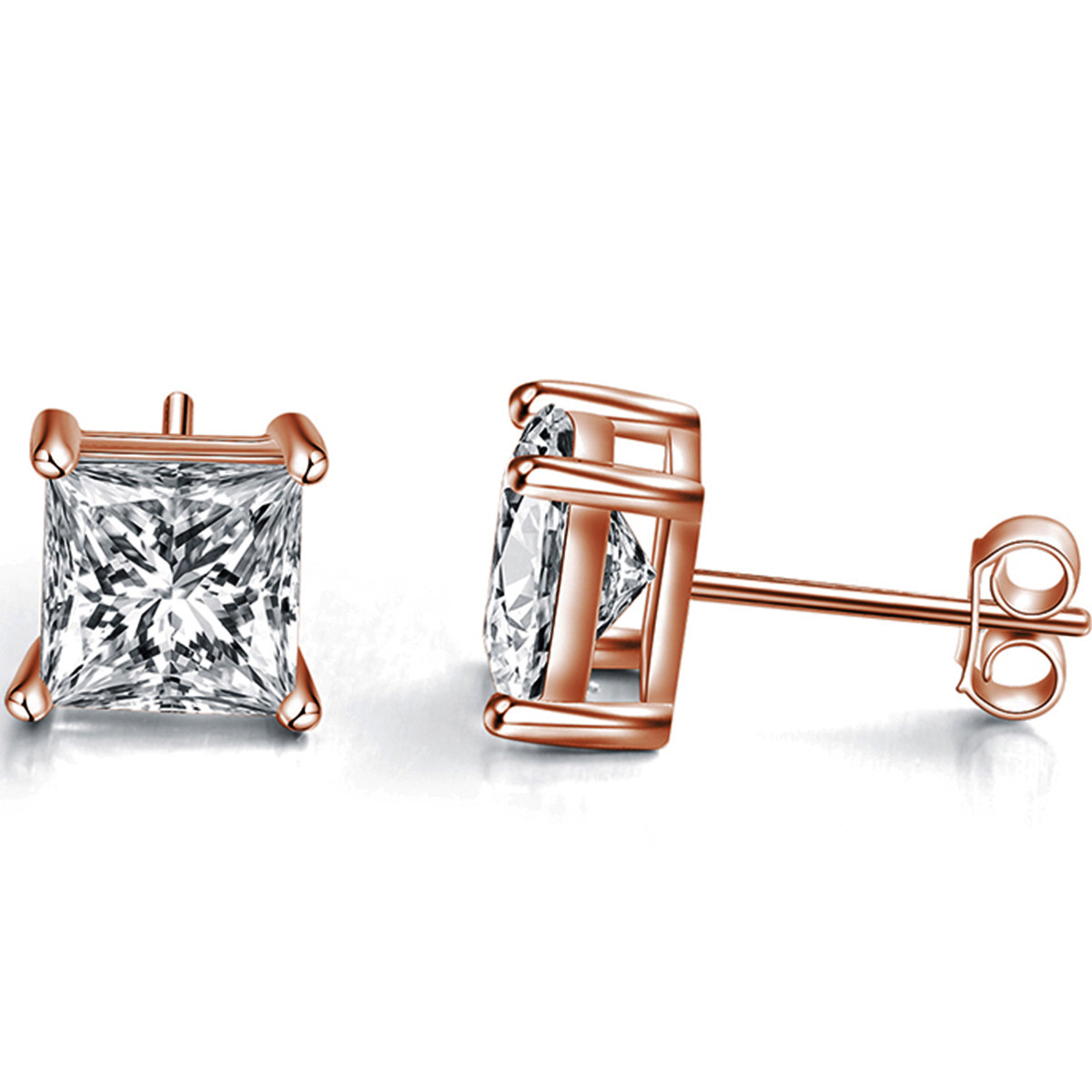 Square Stud Earring 925 Sterling Silver 4 Prong Square CZ Crystal jewelry Gold