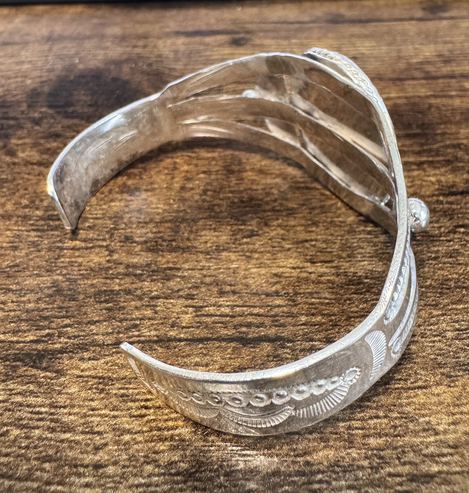 Sterling Silver Petrified Wood Cuff Bracelet – Vtg Southwestern Fred Harvey Era
