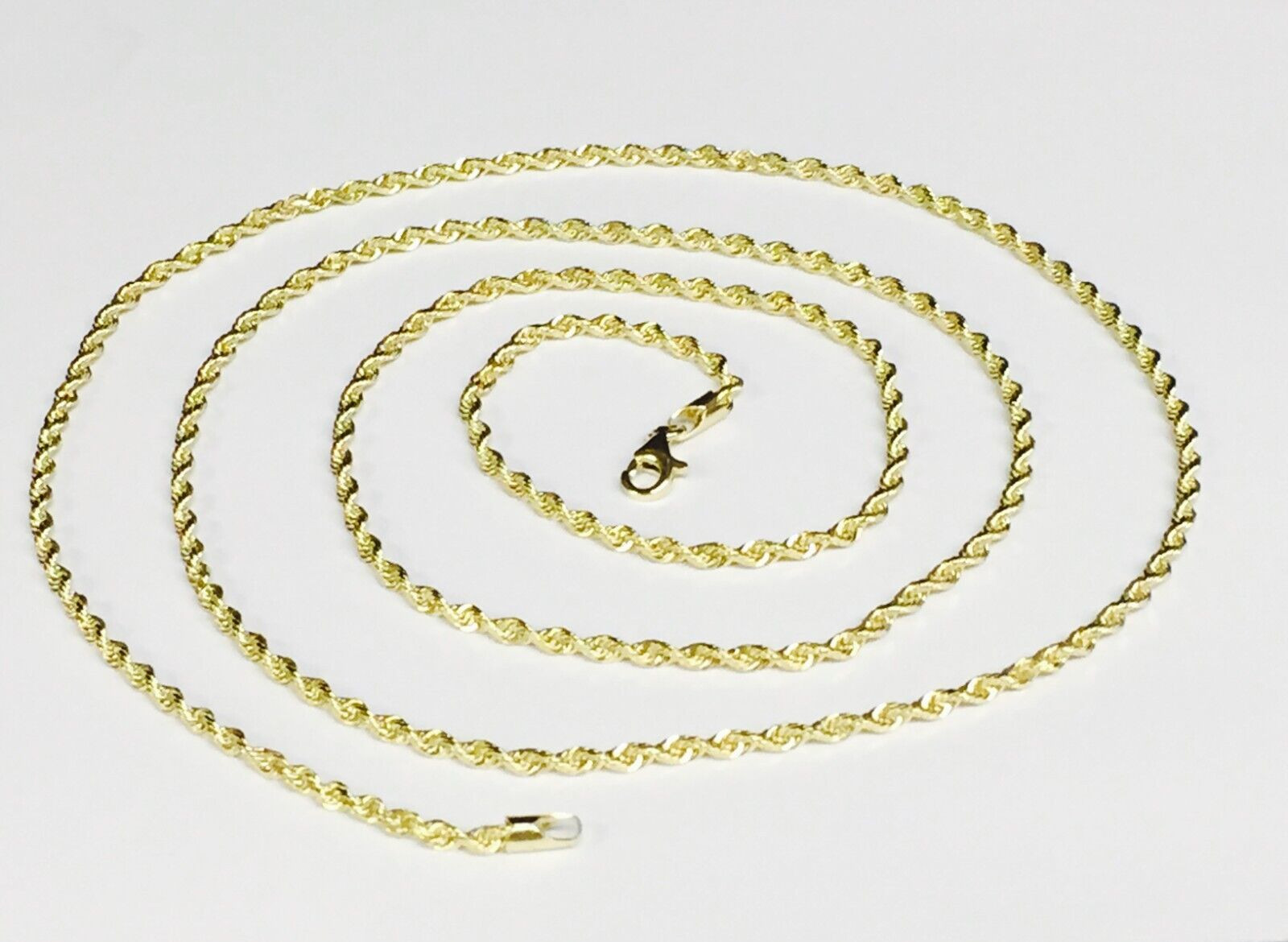 10k Yellow Gold 16″ Solid Diamond Cut ROPE Pendant Chain/Necklace 2mm 3 Grams