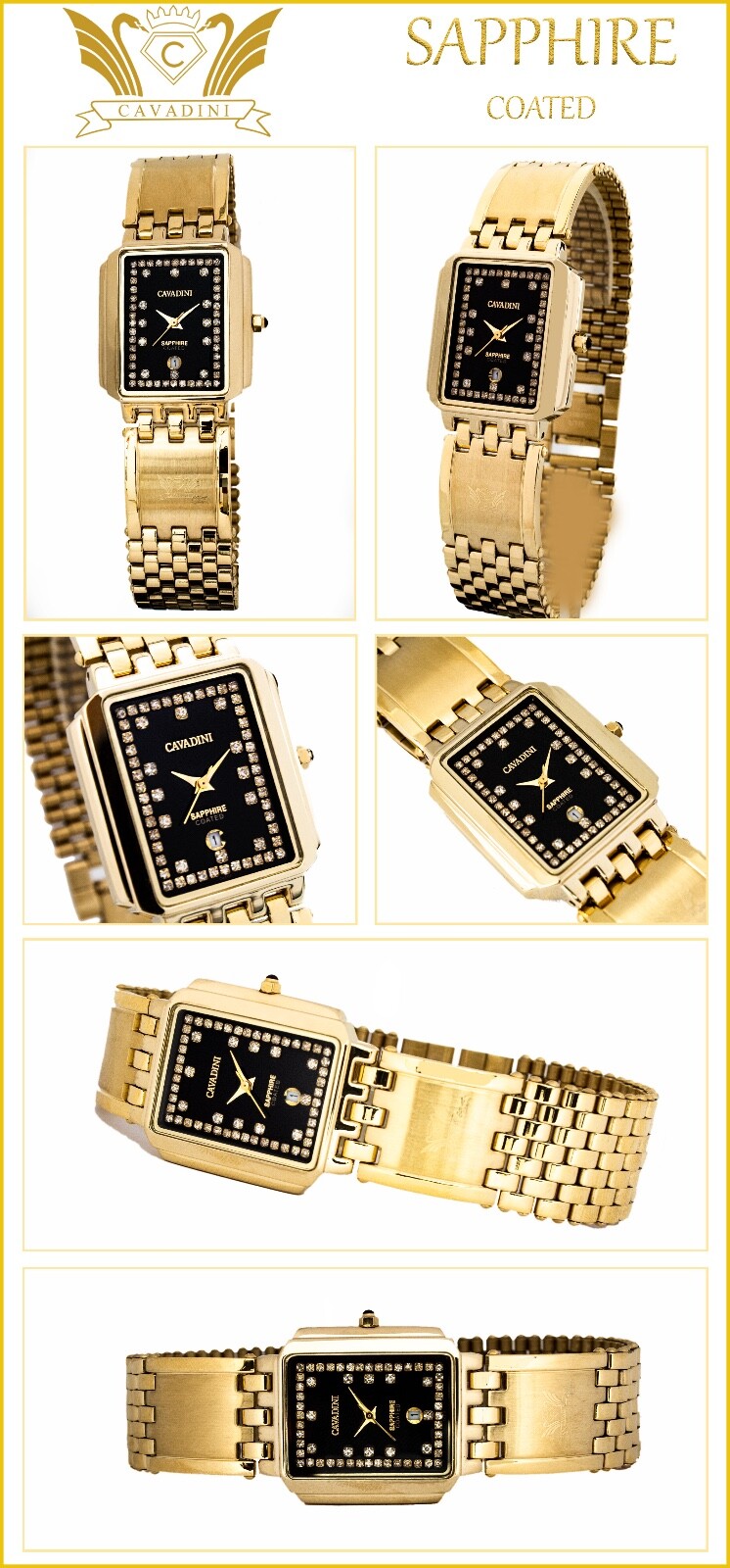 Cavadini Luxury Unisex Jewelry Watch Elegance with Cubic Zirconia Stones Stainless CV-2117