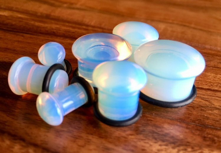 PAIR Single Flare Opalite Opalescent Stone Plugs Gauges Guages Earlets