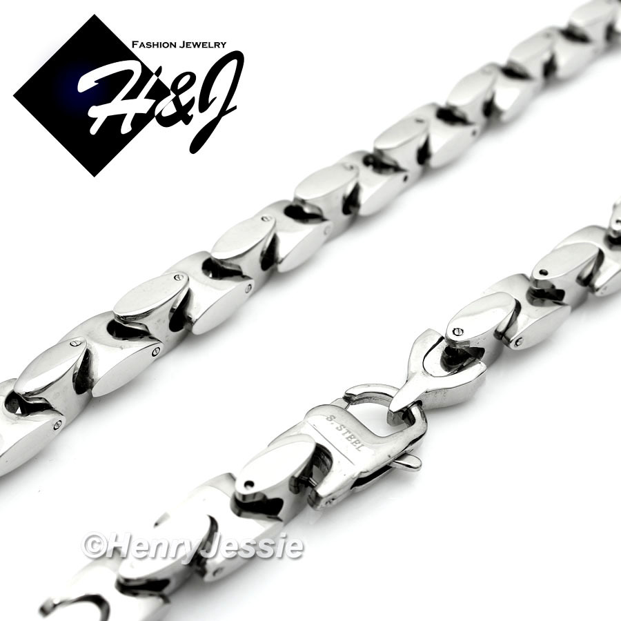 30″MEN Stainless Steel HEAVY 8mm Silver Interlock Bones Chain Necklace Pendant*K