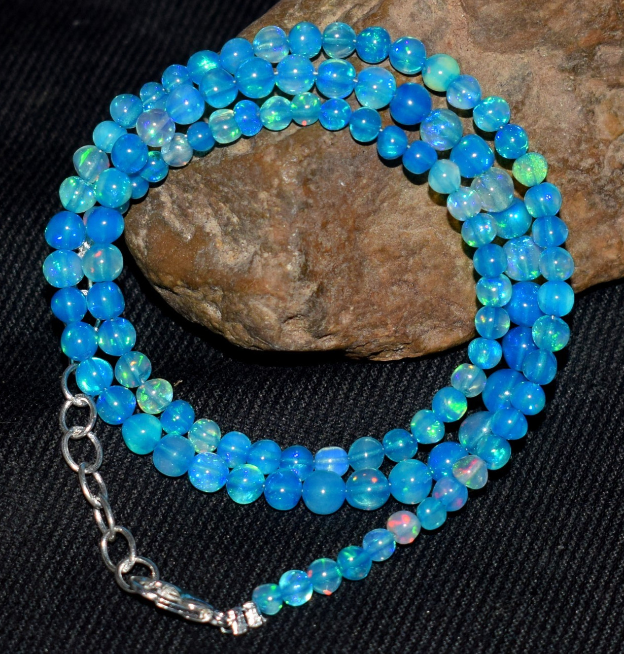 16″Natural Ethiopian Opal Wello Fire Opal Gemstone Beads Necklace Jewelry F651