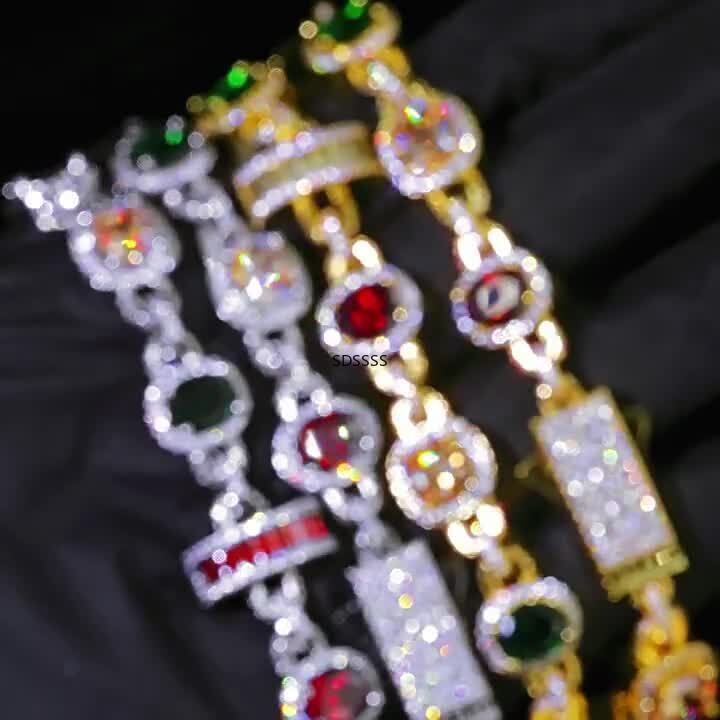 Jewelry Men Women Gift Hip Hop Tennis Chain Necklaces Bracelet Colorful