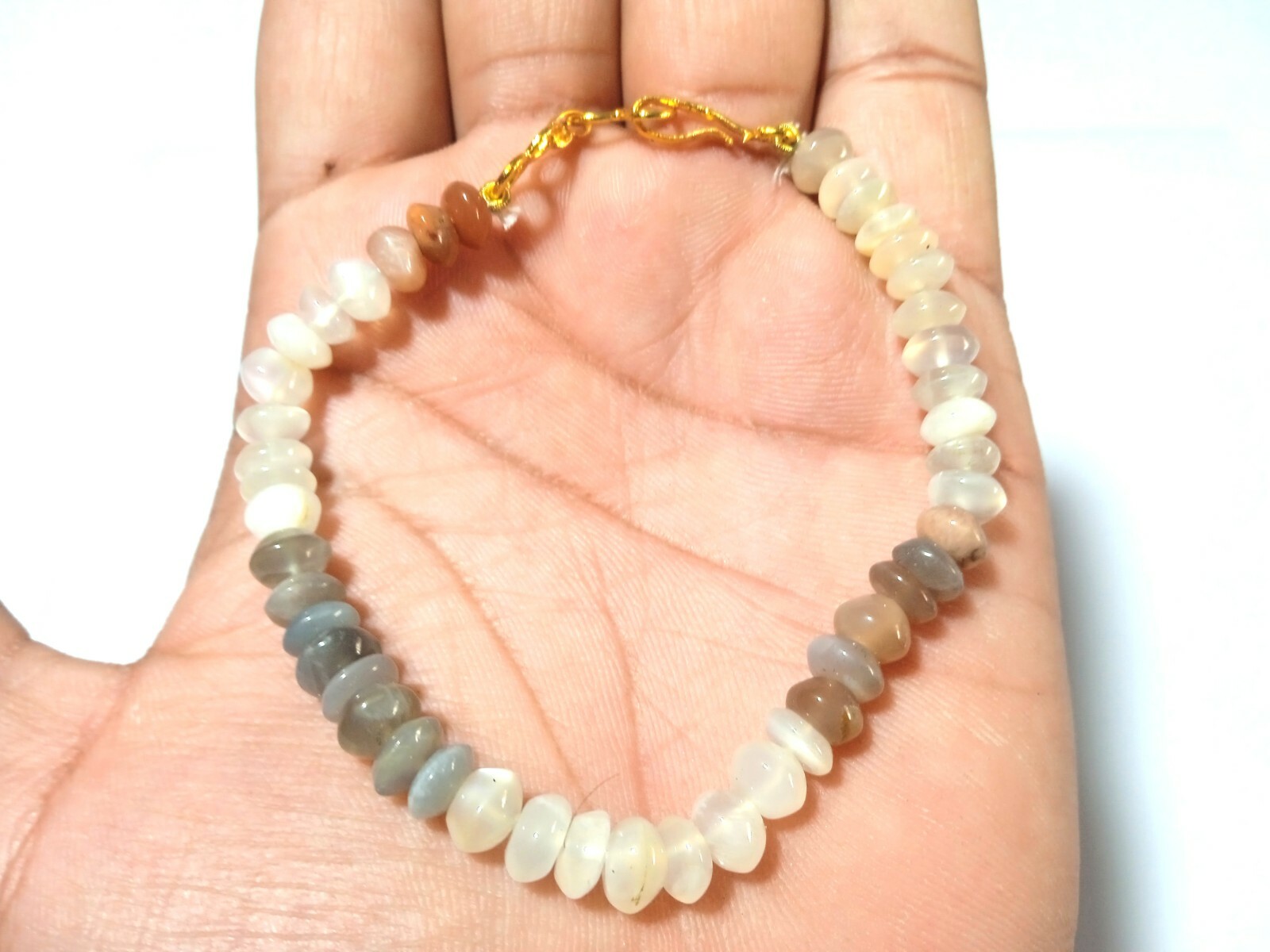 MULTI MOONSTONE ROUNDELLE BUTTON 6-7MM SMOOTH GEMSTONE BEADS 7″ FANCY BRACELET