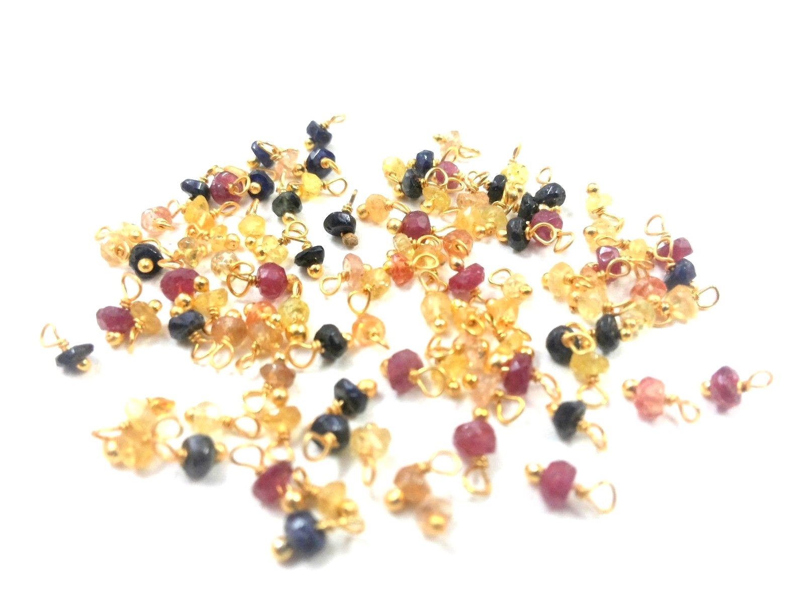 50 Pcs Natural Multi Sapphire Rondelle Faceted 3-4mm Beads, Gold Wire Wrapped