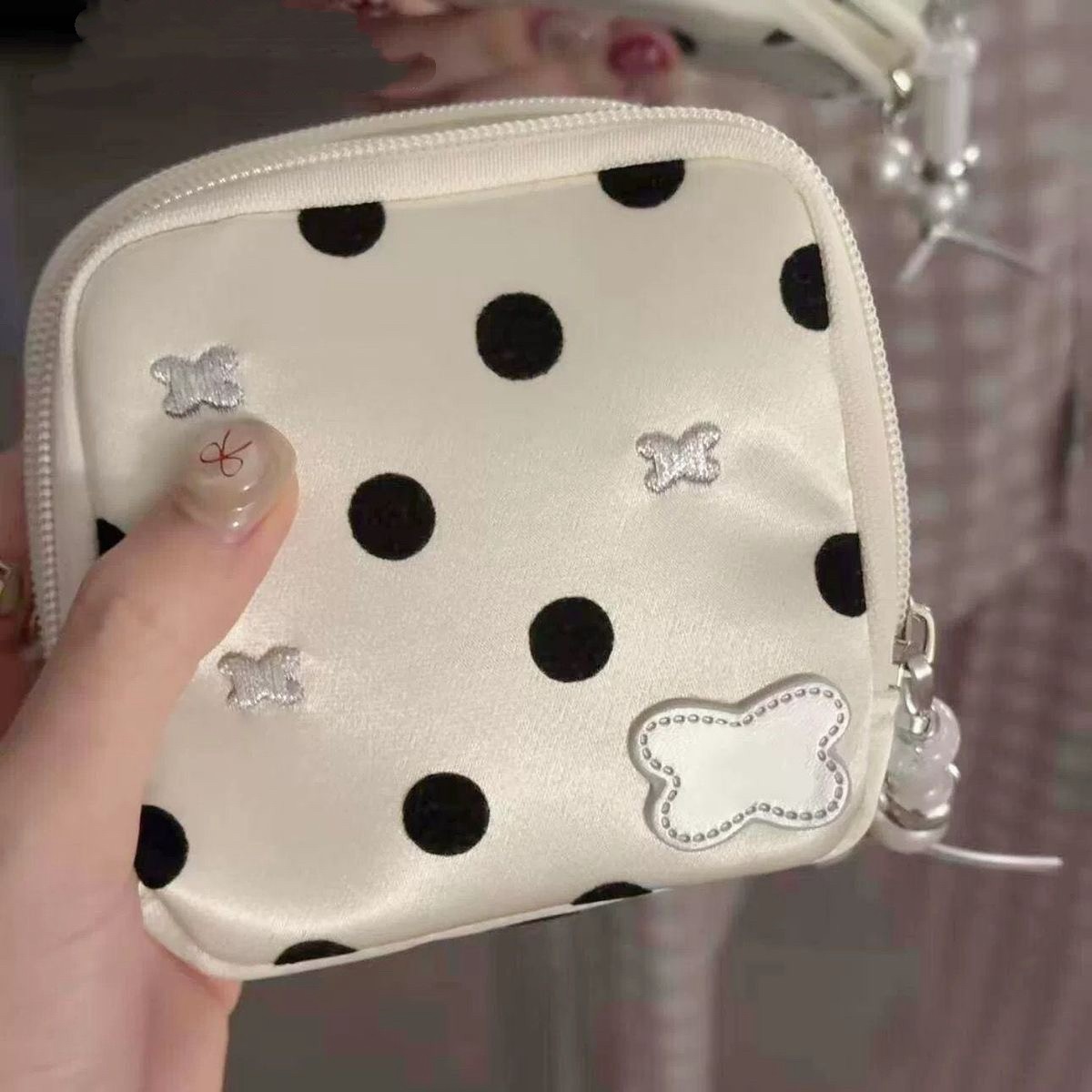 PolkaDot Toast Shaped StoragepouchMulti-Purpose Portable Jewelry Coin &Card Purs