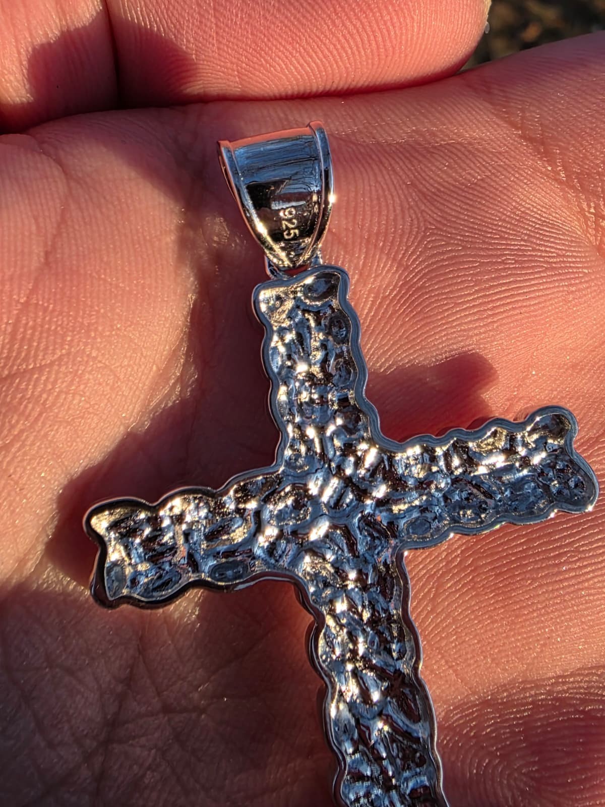 Men’s Large Nugget Cross Pendant 925 Sterling Silver Crucifix Necklace
