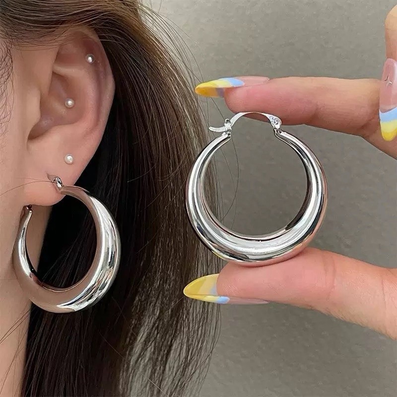 Chunky Hoop Earrings 925 Sterling Silver Posts Gold or Silver Thick Hoops