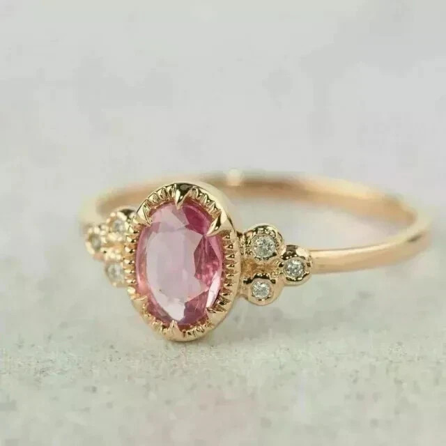 2.00 Ct Oval Cut Natural Sapphire & Diamond Wedding Ring 14K Yellow Gold