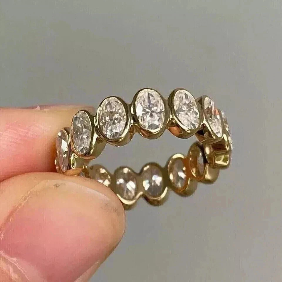 3Ct Oval Cut Natural Diamond Bezel Full Eternity Wedding Band 14K Yellow Gold 7