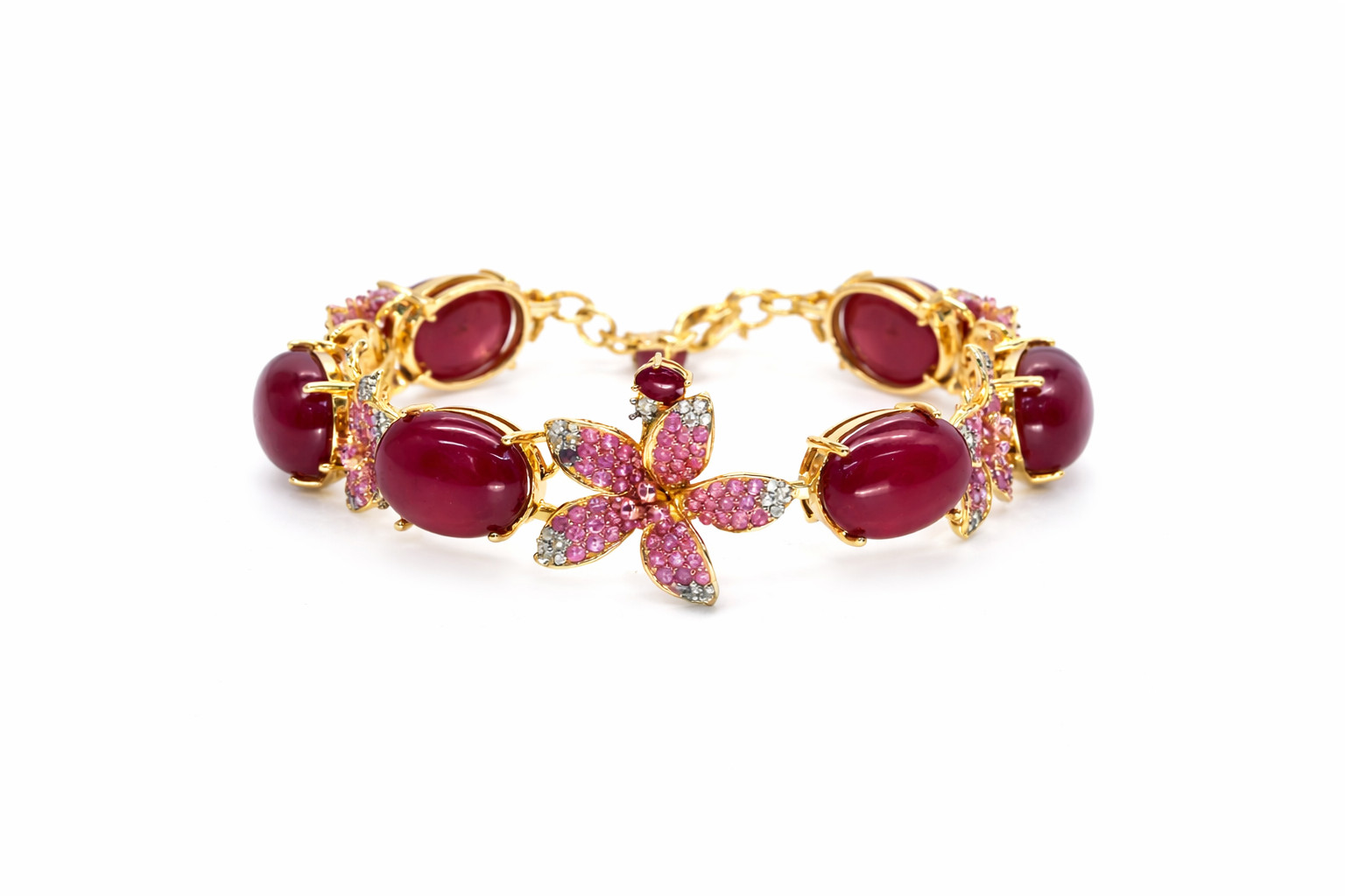 Thai Handmade 15 x 16 mm. Red Ruby Sapphire Zircon Bracelet 9.0 In.