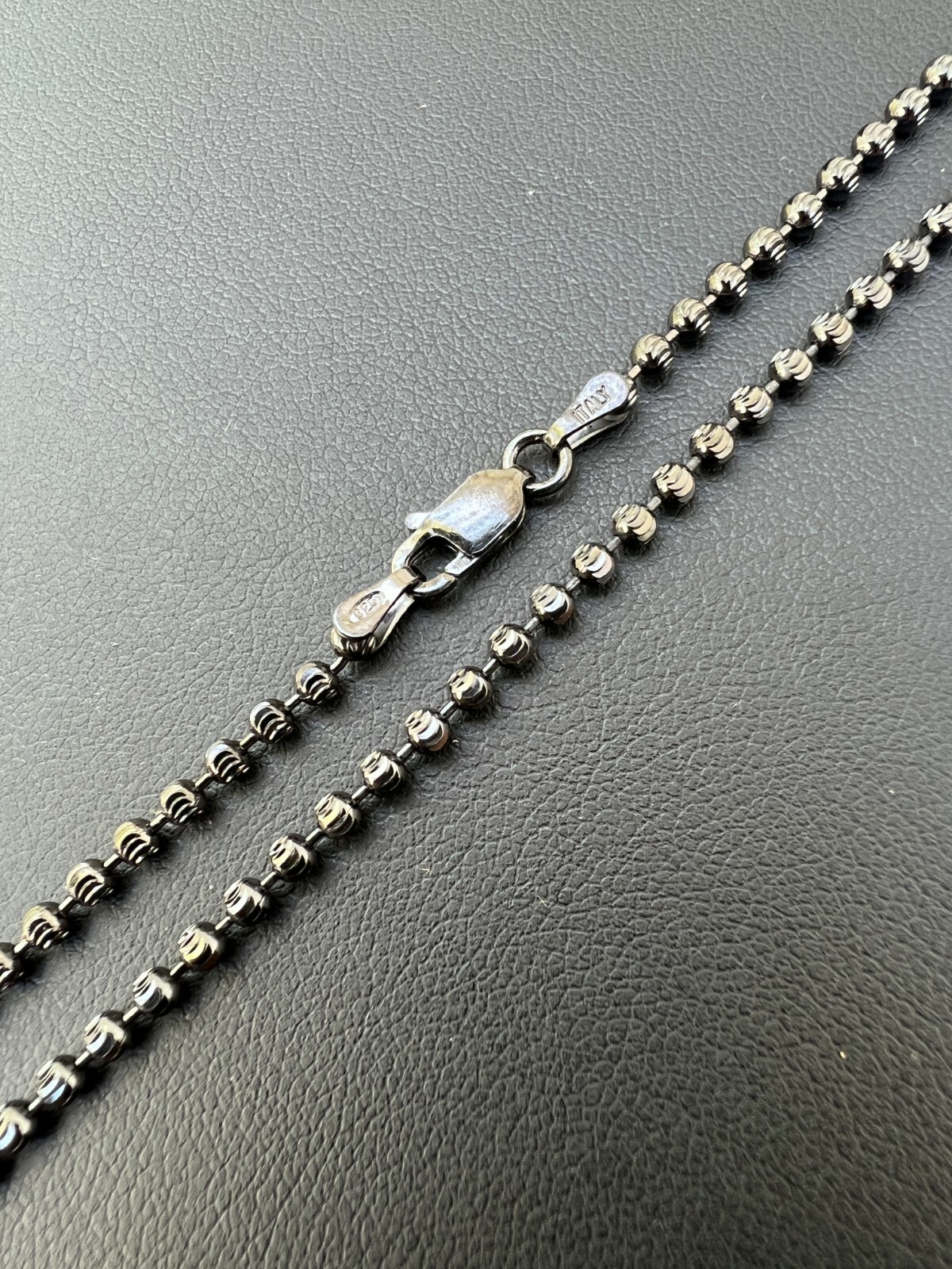 Ball Moon Bead Chain 2.5mm Necklace Black Rhodium Over Real 925 Sterling Silver