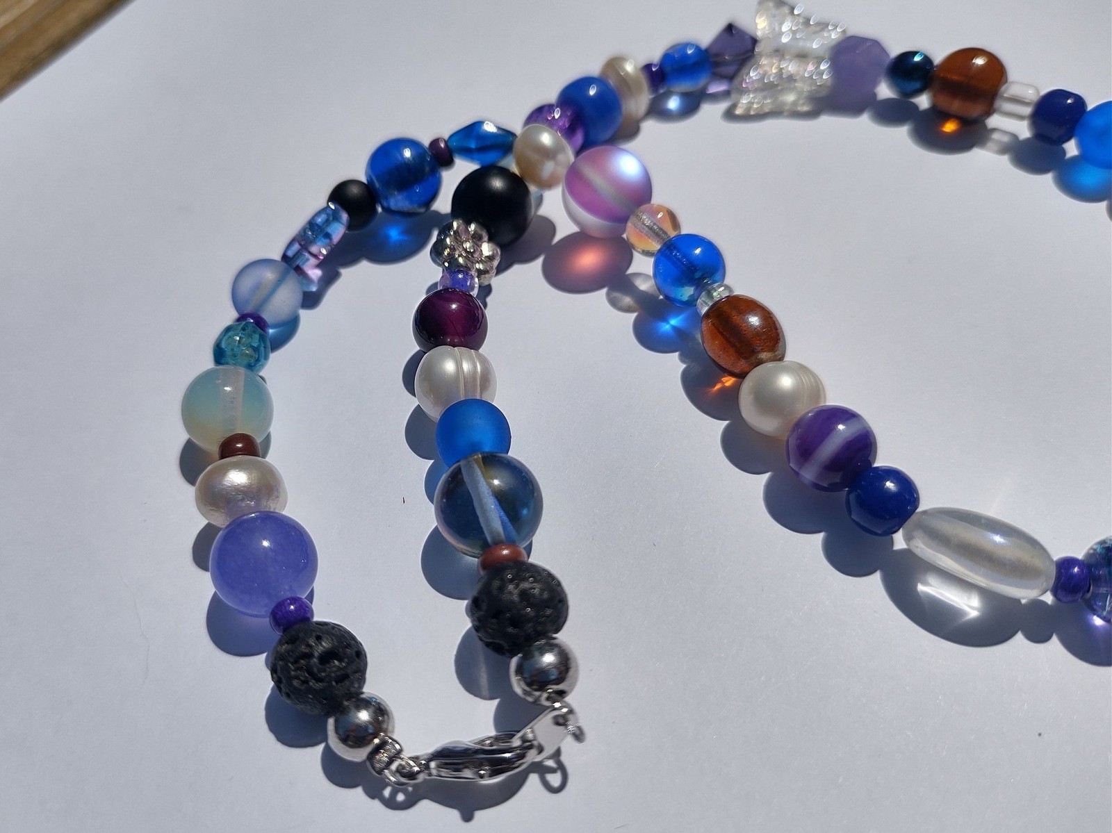 Blue and Purple Guitar Ceramic and Glass Bead Handmade Necklace