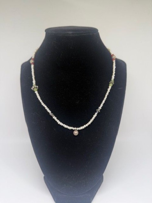 Vintage Marked 925 Silver Freshwater Pearl & Beaded Choker Necklace