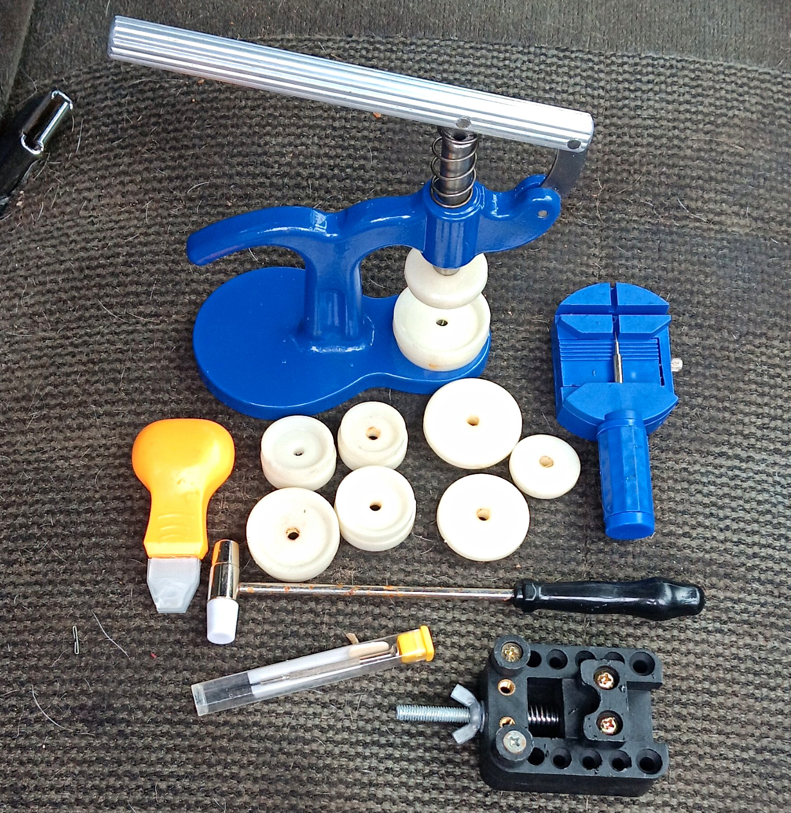 Watch Repair Kit Tools Set – Case Back Press Holder, Link Remover Vise FREE EXPR