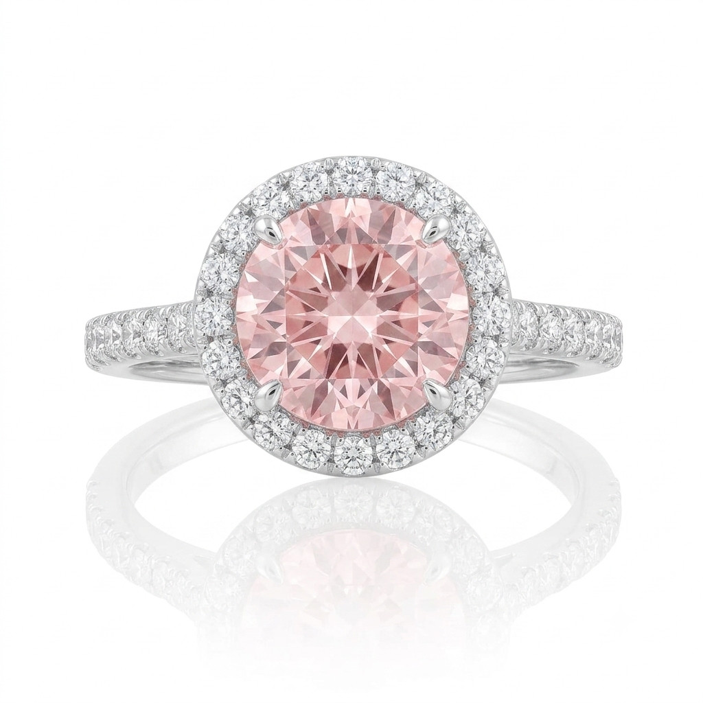 2.30Ct Fancy Vivid Pink Round Lab Grown Diamond Ring 14K White Gold IGI