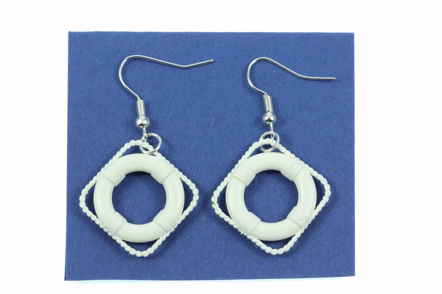 Lifebuoy Earrings Miniblings Pendant Maritime Boat Ship Sea Plastic White
