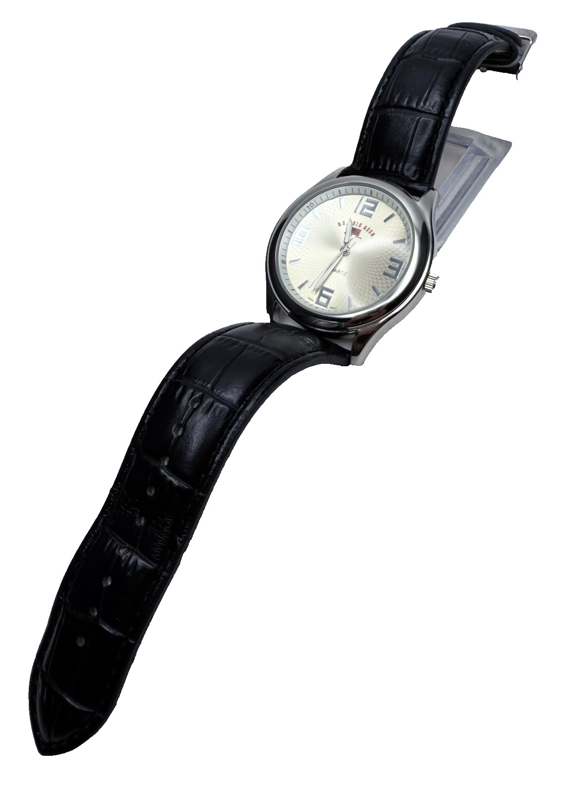 U.S. POLO ASSN. US5131 FANCY GOLD/SILVER DIAL BLACK LEATHER BAND MENS WATCH~NWOT