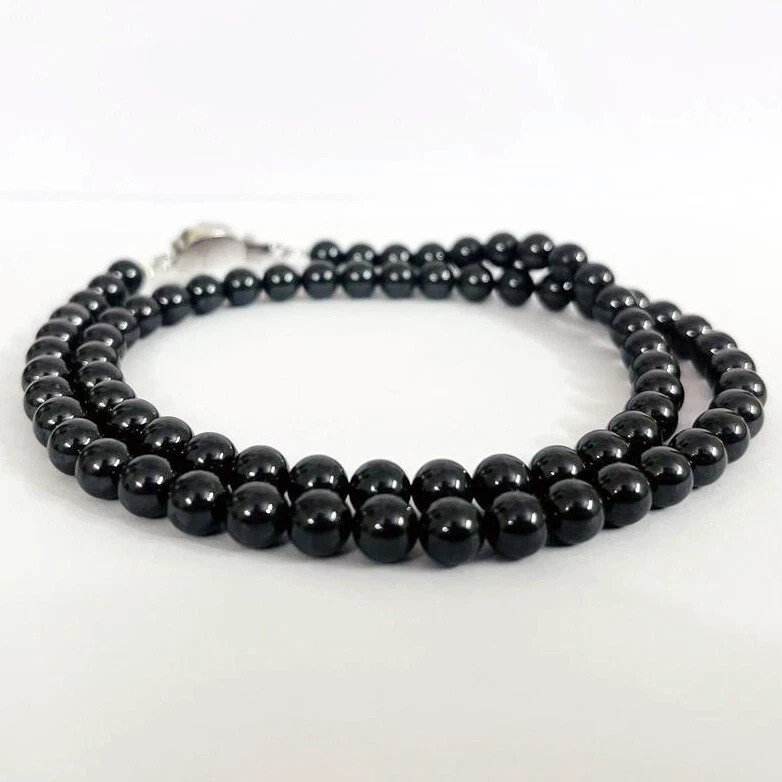 6 mm 18″ Smooth Round Black Diamond Beads Necklace Certified !