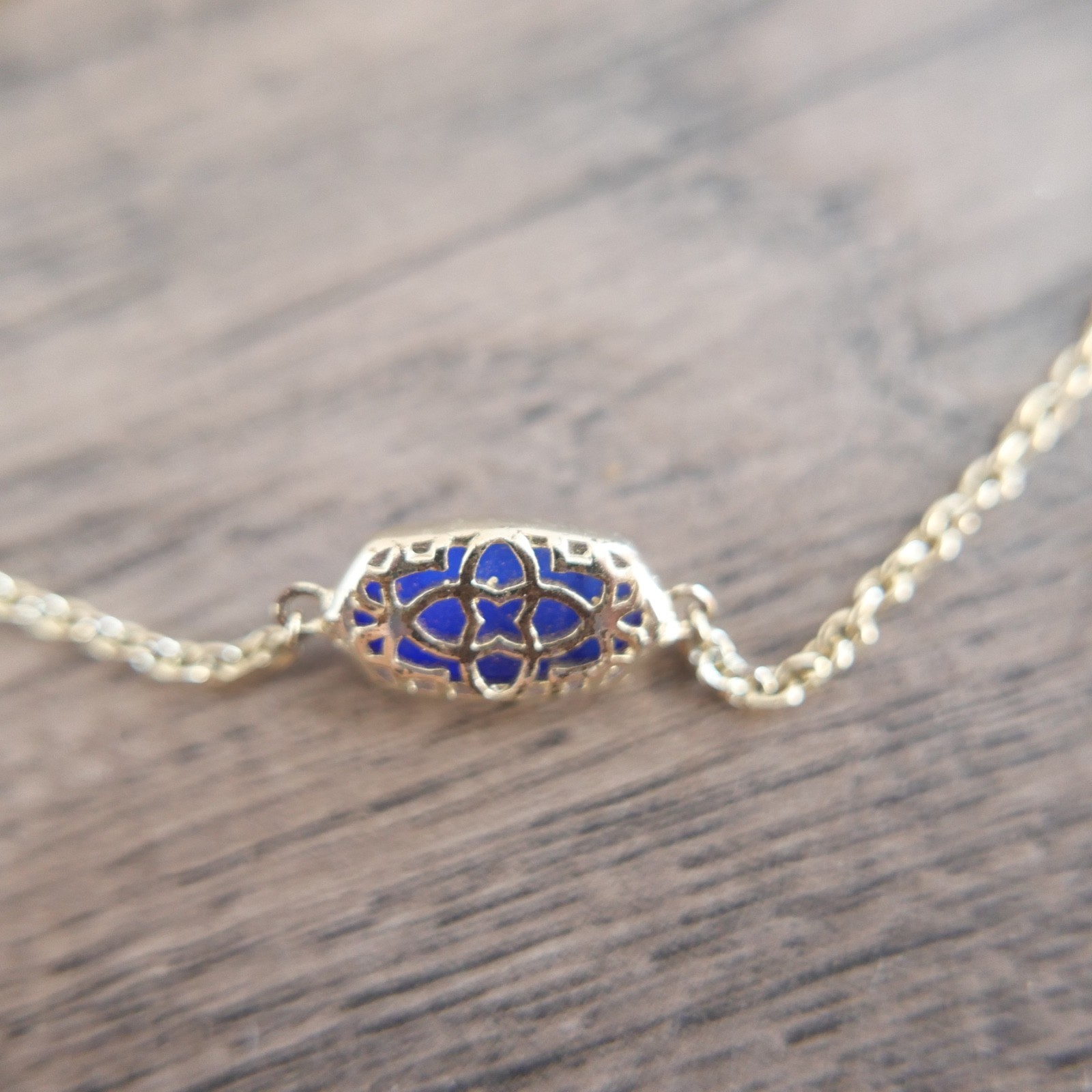 Kendra Scott Elaina Bracelet Rose Gold Adjustable Slider Oval Navy Blue Stone