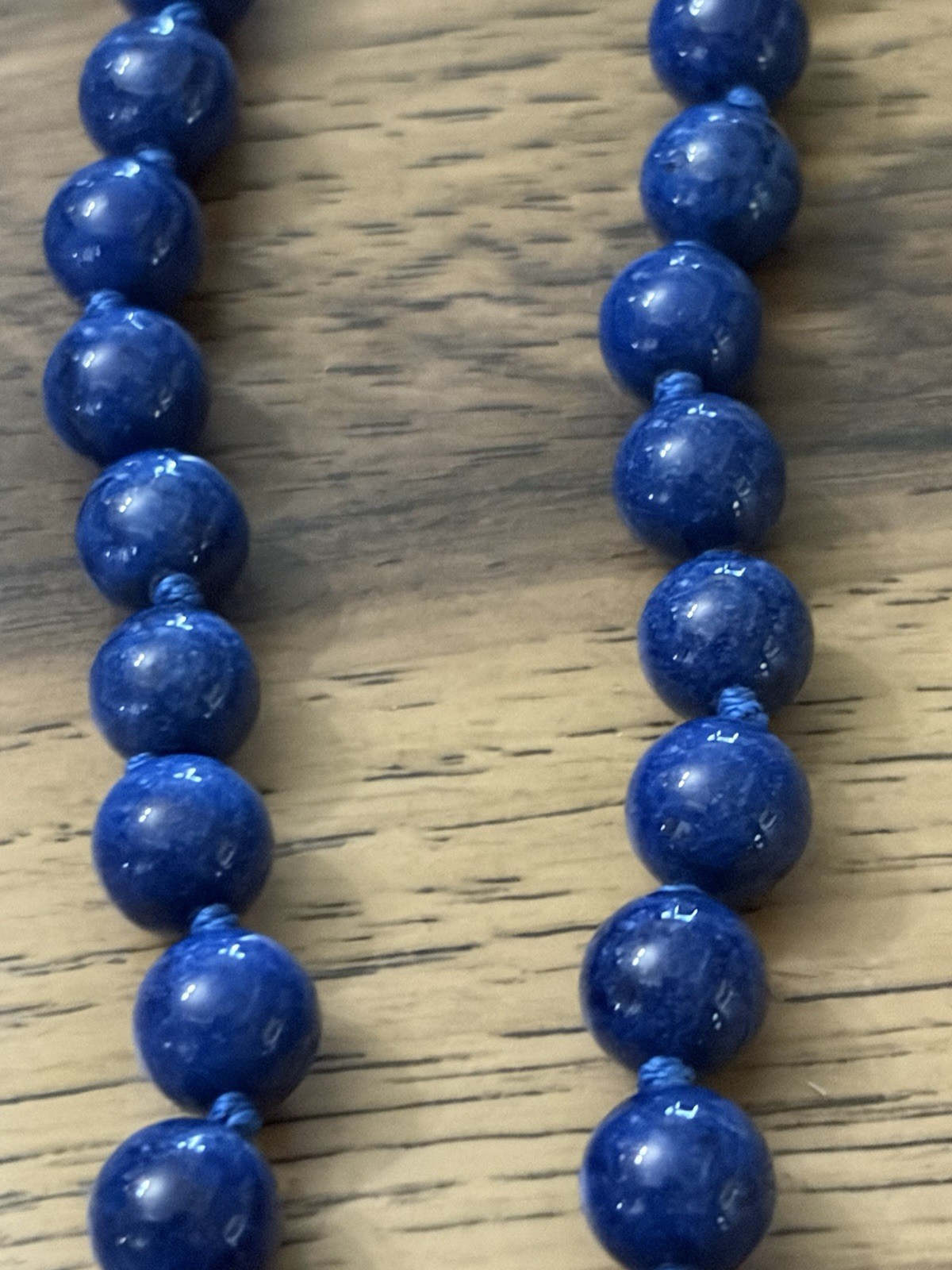 10mm Round Lapis Lazuli Beads & Oval Pendant Necklace 18”