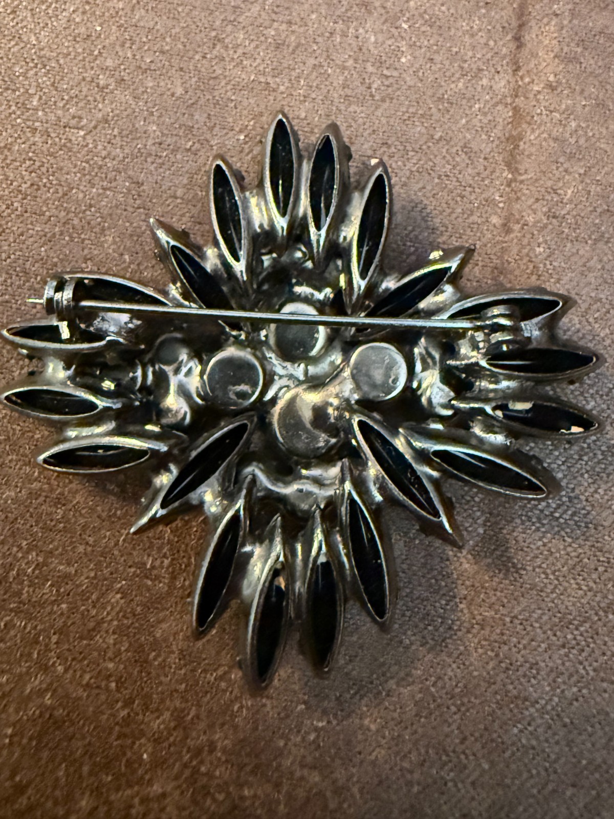 Vintage Black Rhinestone Starburst Brooch/Mid-20th Century/European