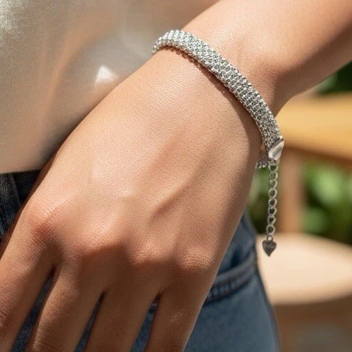 New Silver Marked 925 Mesh Bracelet Lobster Clasp 6.5” Extends 8.5”