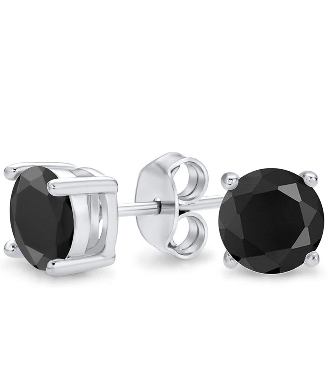 4PC 925 Sterling Silver Round Cubic Zirconia Black Studs Earrings Set Men Womens