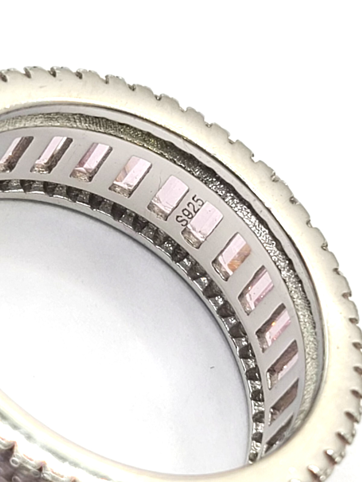 925 Sterling Pink Sapphire Ring Baguette Cut Eternity band sz 7