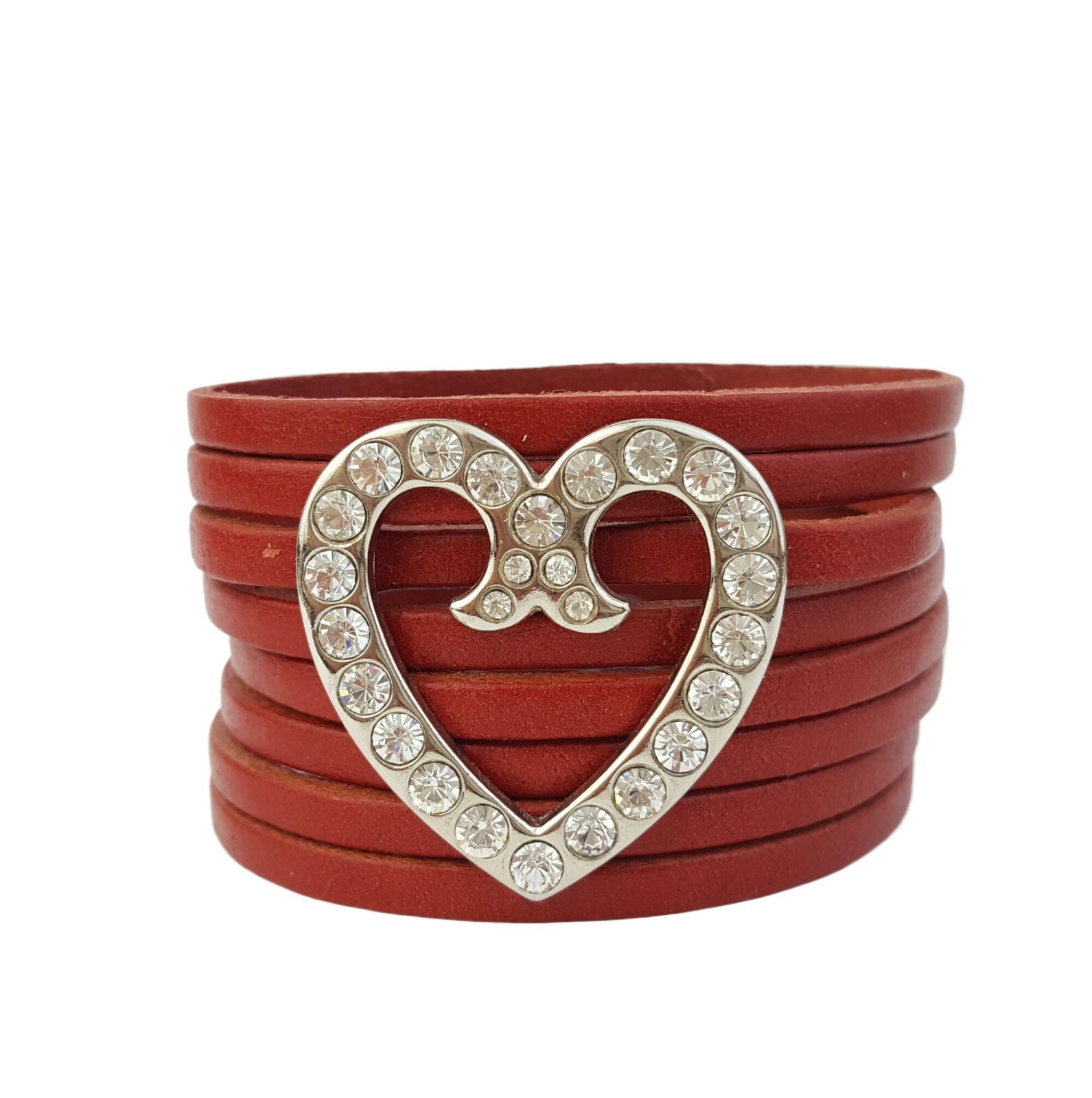 Bracelet: Genuine Leather Cuff w. Crystal Heart Concho
