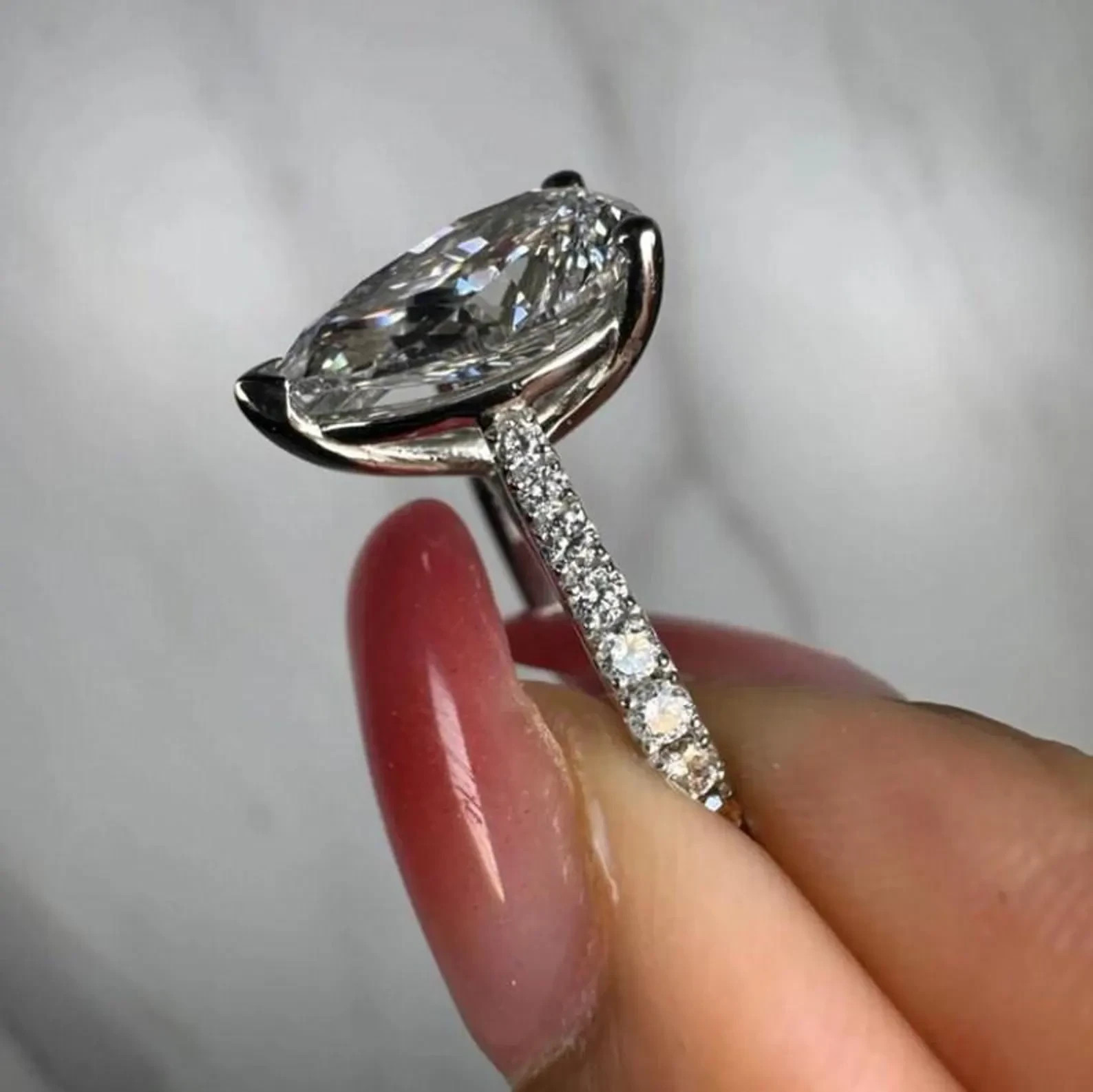 5Ct GRA Certified Pear Cut Moissanite Solitaire Engagement Ring 14k Gold Plated