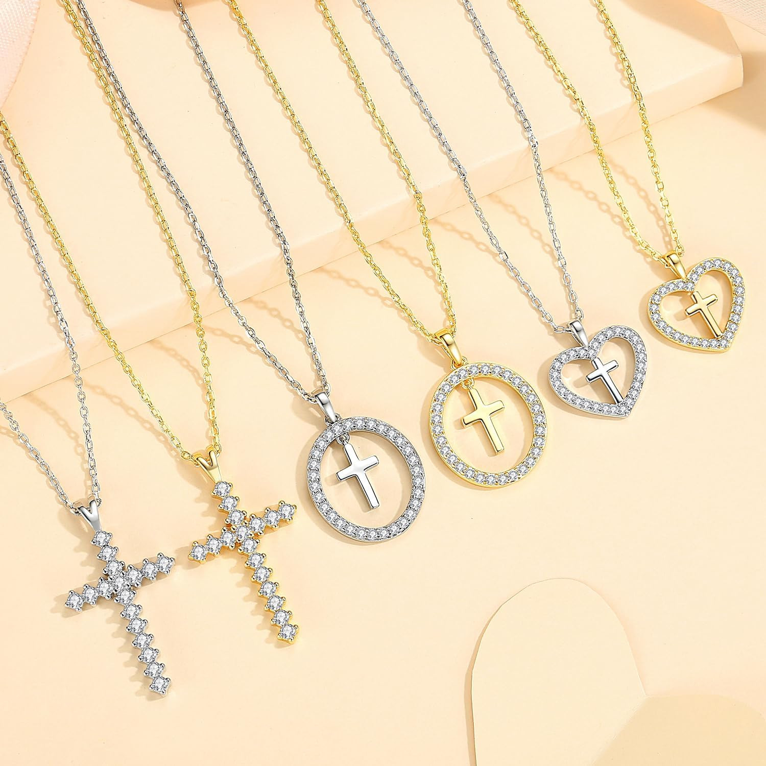 Gold Cross Necklace for Women 14K Gold Plated Cubic Zirconia Cross Faith Pendant