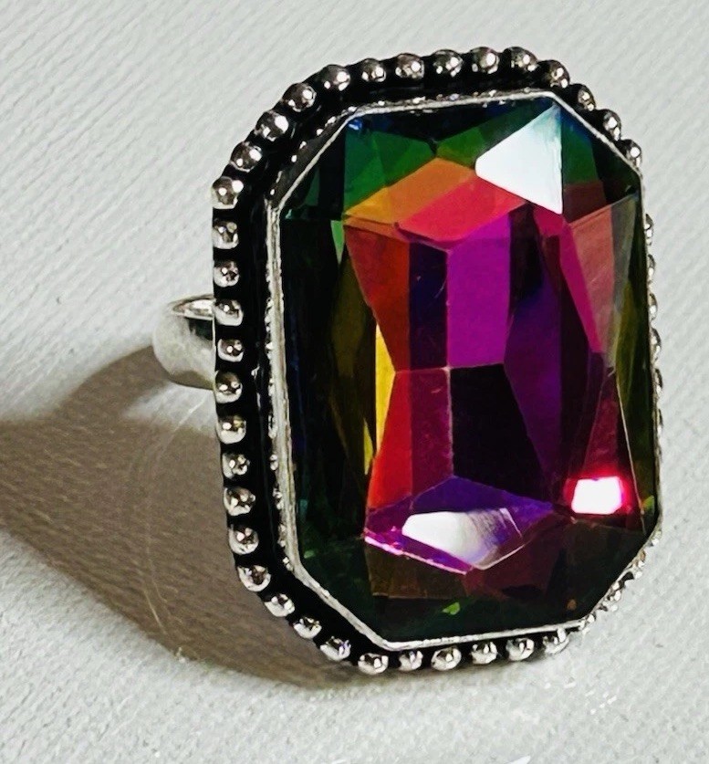 58604. Size 7.75 Mystic Topaz Gemstone Handmade 925 Silver Ring